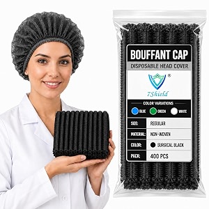 disposable bouffant caps black hair cover with elastic band universal fit salon and kitchen use bulk pack black 400pcs