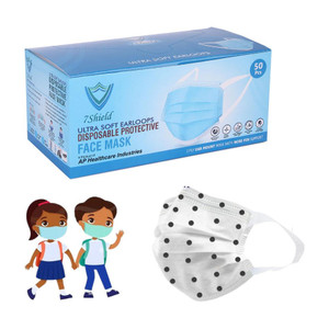 7shield kids size black dot printed face mask with nose clip and soft fabric ear loop mask 3 ply disposable filter protection breathable dust proof childkids size mask water resistant non-reusable surgical mask