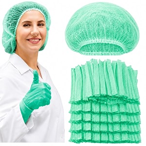 7shiled bouffant cap non-woven hygiene stretchable disposable bouffant caps for surgical restaurants and home head caps 100 pieces pack of 1 green