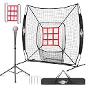7x7 ft Baseball &amp; Softball Practice Net with Adjustable Batting Tee