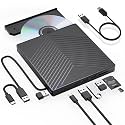 [8 in 1] External CD DVD Drive, External CD Burner USB 3.0 & Type C Optical Drive with 4 USB Ports and 2 TF/SD Card Slots, Optical Disk Drive for Laptop, PC Windows 11/10/8/7 Linux OS