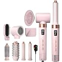 8 in 1 Hot Air Brush & Hair Dryer - 110,000 RPM High-Speed Negative Ionic Styler for Fast Drying, Curling, Volumizing & Straightening (Pink)