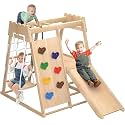8-in-1 Indoor Playground, Indoor Jungle Gym for Toddlers, Kids Climbing Toys Indoor, Wooden Montessori Climber Playset with Swing, Slide, Monkey Bar, Wood Ladder, Climbing Net,Gymnastic Rings