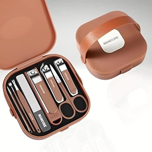 8 in 1 premium manicure kit set stainless steel nail clipper grooming kit for men amp women  nail cutter scissors tweezer file with travel case brown