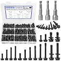 #8#10#14 470Pcs Self Drilling Screws for Metal, Hakkin Self Tapping Tek Screw Assortment Kit, Black Oxide 410 Stainless Steel Sheet Metal Screws Hex Washer Head 1/2" 3/4" 1" 1-1/2", Socket Included