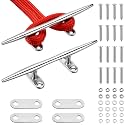 8"/10"/12" Boat Cleats, 316 Stainless Steel Open Base Marine Dock Rope Cleats with Backing Plates and Two Types Screws, Compatible with Kayak, Yacht, Pontoon, Nautical Decor