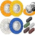 8" Airway Buffing Wheel, 9PCS Aluminum Polishing Wheel Kit for Angle Grinder, 4PCS Airway Buffing Wheels (5/8" Arbor) + 5PCS Polishing Compound Bars, Mirror Finish Metal Polishing &amp; Detailing Kit