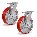 8" Casters, Polyurethane Industrial Caster Wheels Heavy Duty, Top Plate Swivel Casters with Brake(2 Pack Brake)