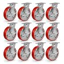 8" Casters, Polyurethane Industrial Caster Wheels Heavy Duty, Top Plate Swivel Casters with Brake(12 Brake)