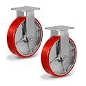 8" Casters, Polyurethane Industrial Caster Wheels Heavy Duty, Top Plate Fixed Casters(2 Pack Rigid)