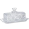 8" Crystal Covered Butter Dish for Countertop, Glass Butter Dish with Lid