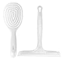 8" Silicone Shower Squeegee for Glass Doors with Silver Hair Comb Set, Bathroom,Kitchen Safe Water Blade, Car Window,Mirror, Tile Scraper — Ideal for Hair Care and Glass Cleaning
