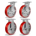 8"X 2" Heavy Duty Caster Wheels, Swivel Casters Set of 4 Polyurethane Wheel with Strong Load-Bearing Capacity 6000lbs, Industrial Casters for Toolbox Workbench (2 Brakes &amp; 2 Rigid)