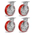 8"X 2" Heavy Duty Casters, Swivel Polyurethane Casters Set of 4 No Noise Plate Industrial Caster Wheels, Load Capacity 6000lbs (4 Pack Brakes)