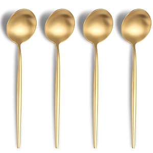 4-piece french style dinner spoons  stainless steel flatware spoon set  elegant dishwasher-safe silverware cutlery set for home restaurants amp gifting aurum gold