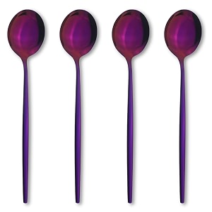 4-piece french style dinner spoons  stainless steel flatware spoon set  elegant dishwasher-safe silverware cutlery set for home restaurants amp gifting raspberry purple