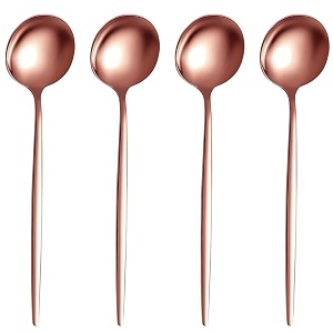 4-piece french style dinner spoons  stainless steel flatware spoon set  elegant dishwasher-safe silverware cutlery set for home restaurants amp gifting rosegold