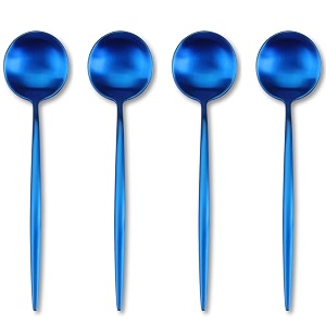4-piece french style dinner spoons  stainless steel flatware spoon set  elegant dishwasher-safe silverware cutlery set for home restaurants amp gifting blue