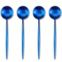 4-Piece French Style Dinner Spoons | Stainless Steel Flatware Spoon Set | Elegant Dishwasher-Safe Silverware Cutlery Set for Home, Restaurants &amp; Gifting (Blue)