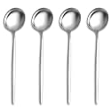 4-Piece French Style Dinner Spoons | Stainless Steel Flatware Spoon Set | Elegant Dishwasher-Safe Silverware Cutlery Set for Home, Restaurants &amp; Gifting (Sterling Silver)