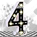8.5" Racing Car Light up Numbers Checkered Birthday Decorations Happy Birthday Light up Sign Racetrack Inspired Decor Cars Theme Birthday Party Decorations Night Light for Racing Party Supplies (Number 4)