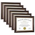 8.5x11 Diploma Frames Certificate Document Frame Set of 6 Reddish Brown/Gold Trim with Real Glass for Wall Gallery or Tabletop display, Without Mat