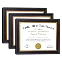 8.5x11 Diploma Frames Certificate Document Frame Set of 3 with Real Glass, Diploma Frame for Wall Gallery or Tabletop display, Black Gold Molding,Without Mat