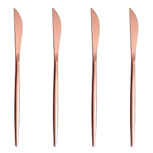 4-piece french style dinner knife  stainless steel flatware steak knives set  elegant dishwasher-safe silverware cutlery set for home restaurants amp gifting rosegold