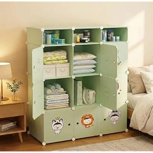 plastic wardrobe for kids clothes  durable easy to use anti-skid amp non-slip effective professional collapsible wardrobe plastic cupboard for kids foldable almirah grey-hp2 9 door