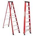 8-Foot Fiberglass Platform Step Ladder, 500 Lbs Capacity, Type IA Non-Conductive Heavy Duty Folding Ladder with Tool Tray, Non-Slip Rubber Feet, for Home, Jobsite & Work