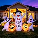 8 Ft Long Halloween Inflatable 3 Ghosts with Pumpkin Broom Led Light Décor