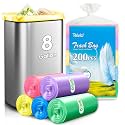 Teivio Medium Colorful Trash Bags 8 Gallon 200 Count Kitchen Garbage Bags