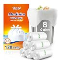 8 Gallon Medium Strong Tie-Top Trash Bags 120 Count, fit 30 Liter Tall Kitchen Waste Basket, Unscented Garbage Bags Can Liners for Home Office Kitchen Bathroom Bedroom, White