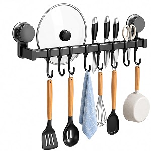 8 hook wall mounted kitchen utensil holder rack  heavy duty multipurpose hanging rail for spoons spatulas ladles knives scissors towels amp accessories  space saving metal organizer