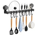 8 Hook Wall Mounted Kitchen Utensil Holder Rack | Heavy Duty Multipurpose Hanging Rail for Spoons, Spatulas, Ladles, Knives, Scissors, Towels & Accessories | Space Saving Metal Organizer