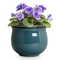 8 Inch Ceramic Self Watering Plant Pots, Ceramic Planter, Retro Blue