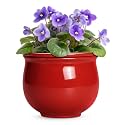 8 Inch Ceramic Self Watering Pots with Absorbent Inner Pot, Red