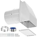 8 Inch Hooded Wall Vent with Screen and Damper, Galvanized Steel Outdoor Wall Exhaust Vent Hood Cap with Aluminum Foil Tape Hose Clamps Screws, White Metal Vent Cover for Kitchen, Dryer, HVAC