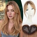 8 inch Human Hair Topper,Curtain Bangs Light Brown,5"x3"Swiss Base SilkHug with 3 Non-Slip Clips,100% Real Human Hair Toppers for Women with thinning &amp; Natural Appearance