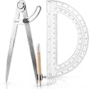 8 Inch Professional Compass for Woodworking with Wing & Protractor, Clear