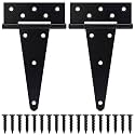 8 Inch T-Strap Gate Hinges, Heavy Duty Shed Door Hinges, Black Tee Hinges for Wooden Fences, Yard Gates, Rustproof Wrought Iron Hardware, 2 Pack