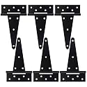 8 Inch T-Strap Gate Hinges, Heavy Duty Shed Door Hinges, Black Tee Hinges for Wooden Fences, Yard Gates, Rustproof Wrought Iron Hardware, 6 Pack