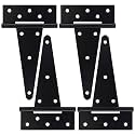 8 Inch T-Strap Gate Hinges, Heavy Duty Shed Door Hinges, Black Tee Hinges for Wooden Fences, Yard Gates, Rustproof Wrought Iron Hardware, 4 Pack