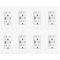 8 Pack 20A GFCI Outlet with USB A&C Ports, Self-Test TR White