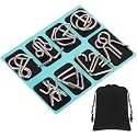 8 Pack Brain Teaser Puzzles Metal Wire Ring with Pouch, B Style