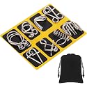 8 Pack Brain Teaser Puzzles Metal Wire Ring with Pouch, A Style
