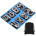 8 Pack Brain Teaser Puzzles Metal Wire Ring with Pouch, C Style