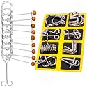 8 Pack Brain Teaser Puzzles Metal Wire Ring with Pouch, E Style