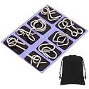 8 Pack Brain Teaser Puzzles Metal Wire Ring with Pouch, D Style