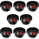 8 Pack Fake Security Cameras, Dummy CCTV Dome with Flashing Red LED,Black